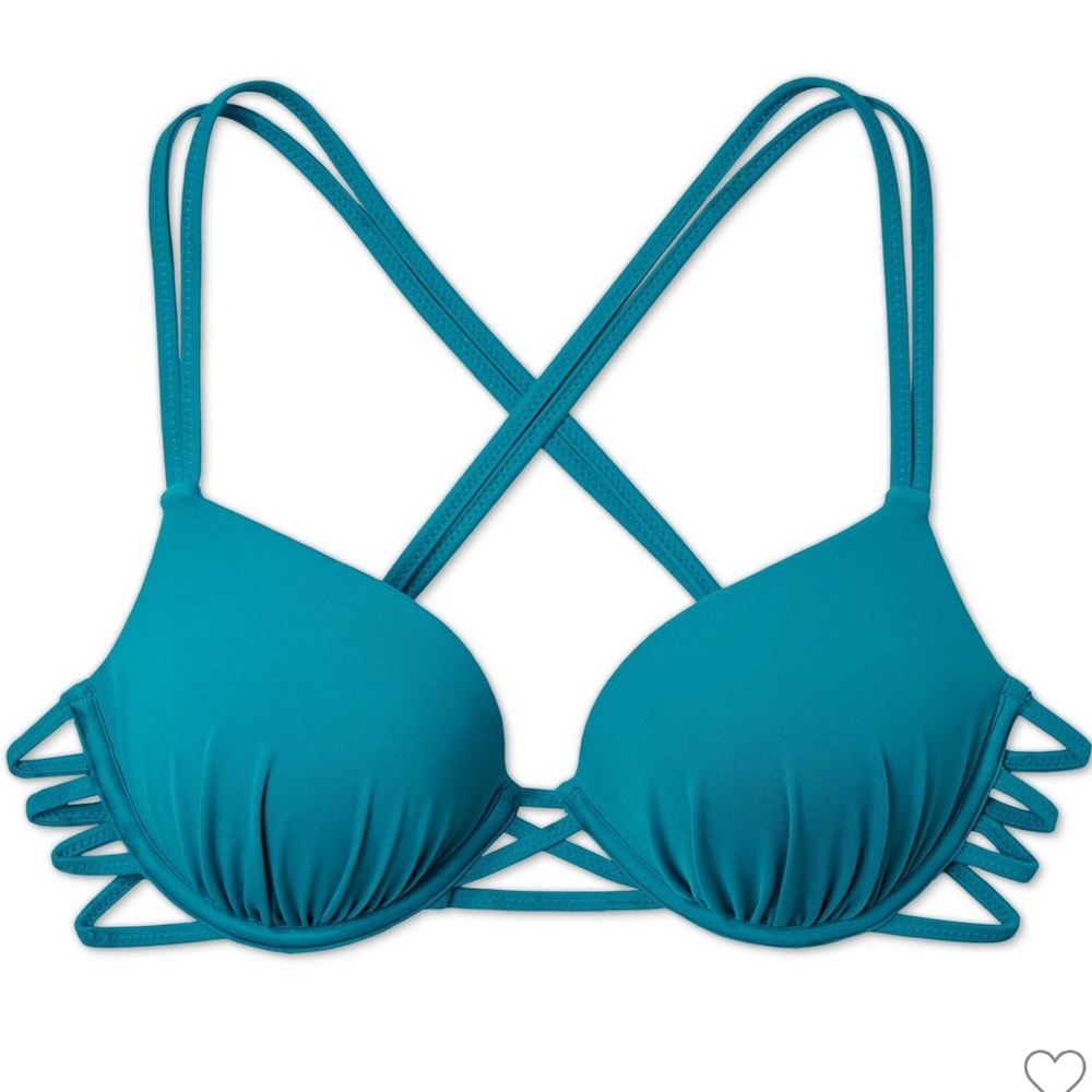 TEAL Strappy Cross Back Push-up Bikini Top